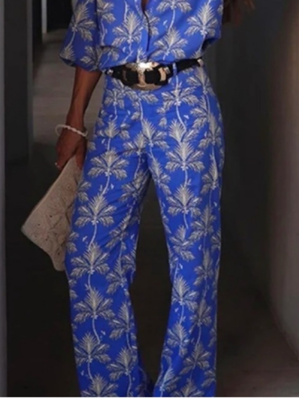 ZARA Blue Palm-Print Wide Leg Pants! 💙